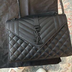 YSL Envelope Bag Medium in Black with Black Hardware